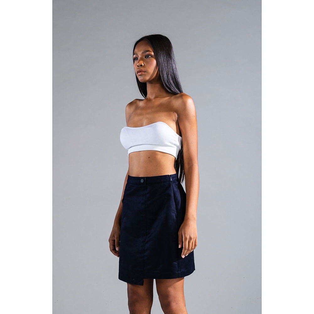 PRIMAL GRAY Navy Recycled Polyester Suede Asymmetrical Short Skirt