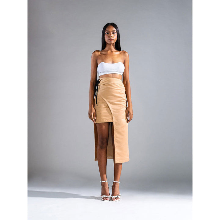 PRIMAL GRAY Beige Recycled Polyester Suede Asymmetrical Wrap Skirt