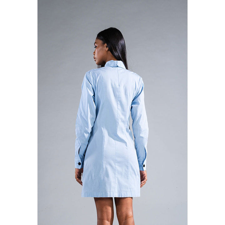 PRIMAL GRAY Blue Organic Cotton Button Down Shirt Dress