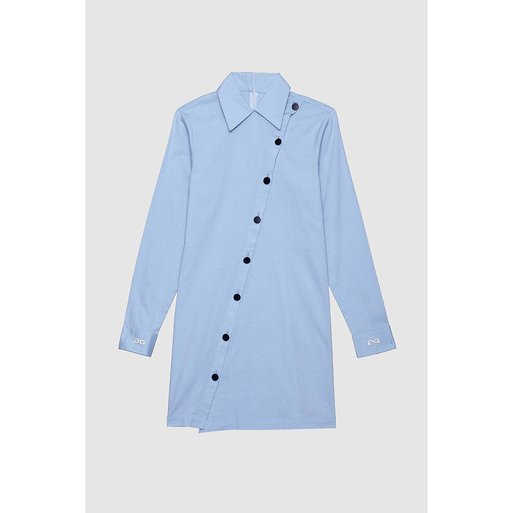 PRIMAL GRAY Blue Organic Cotton Button Down Shirt Dress