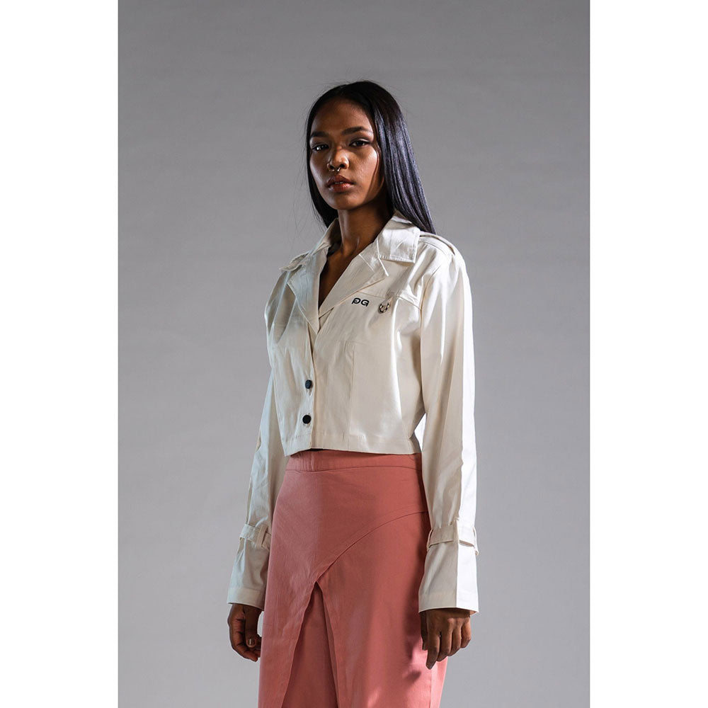 PRIMAL GRAY White Recycled Cotton Cropped Trench Jacket