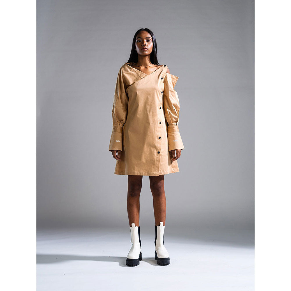 PRIMAL GRAY Beige Recycled Cotton Deconstructed Shirt Dress