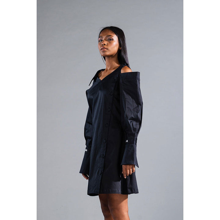 PRIMAL GRAY Black Recycled Cotton Deconstructed Shirt Dress