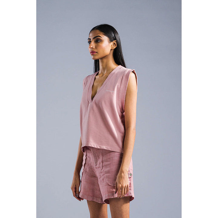 PRIMAL GRAY Dusky Pink Organic Cotton Casual V neck T-Shirt