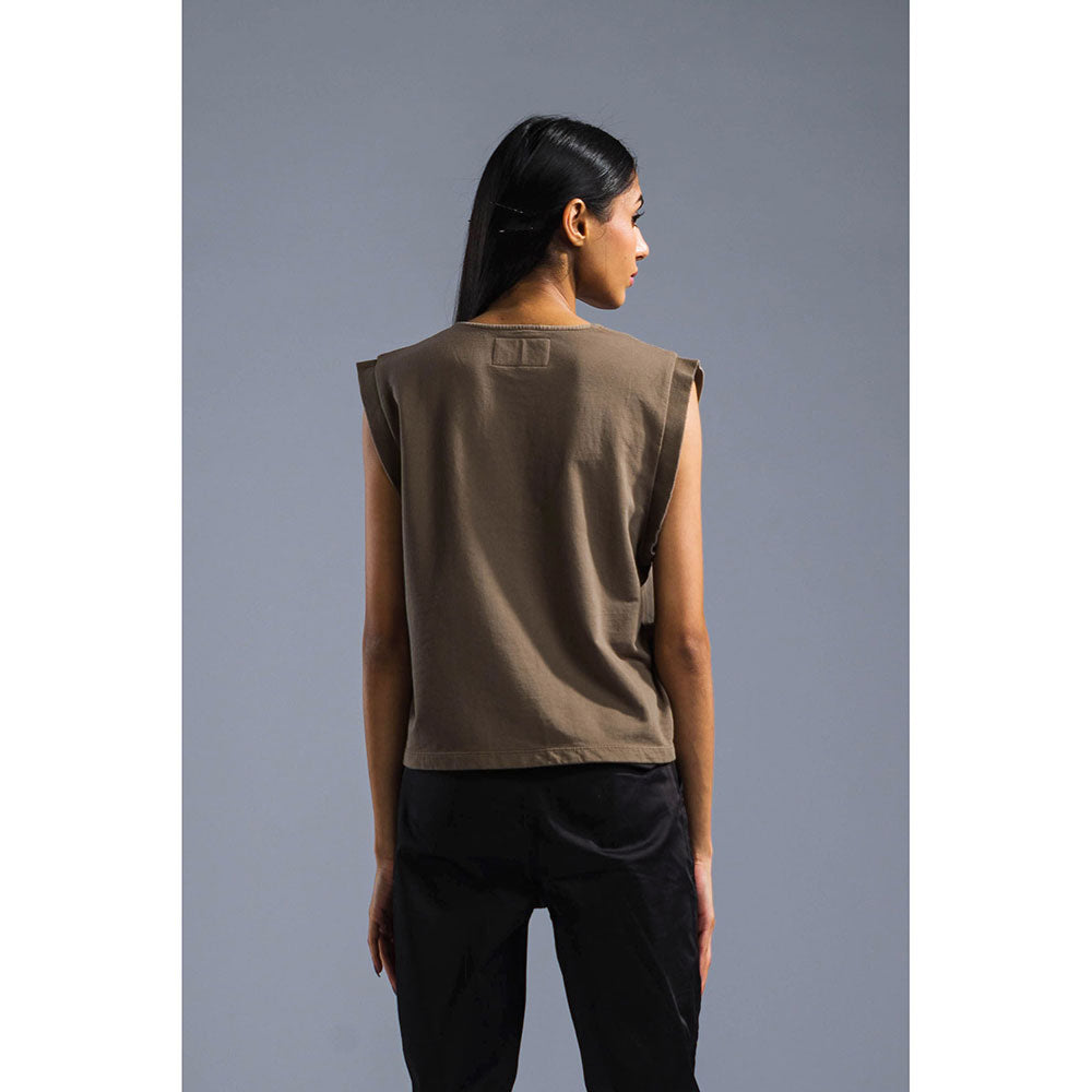 PRIMAL GRAY Taupe Organic Cotton Casual V neck T-Shirt