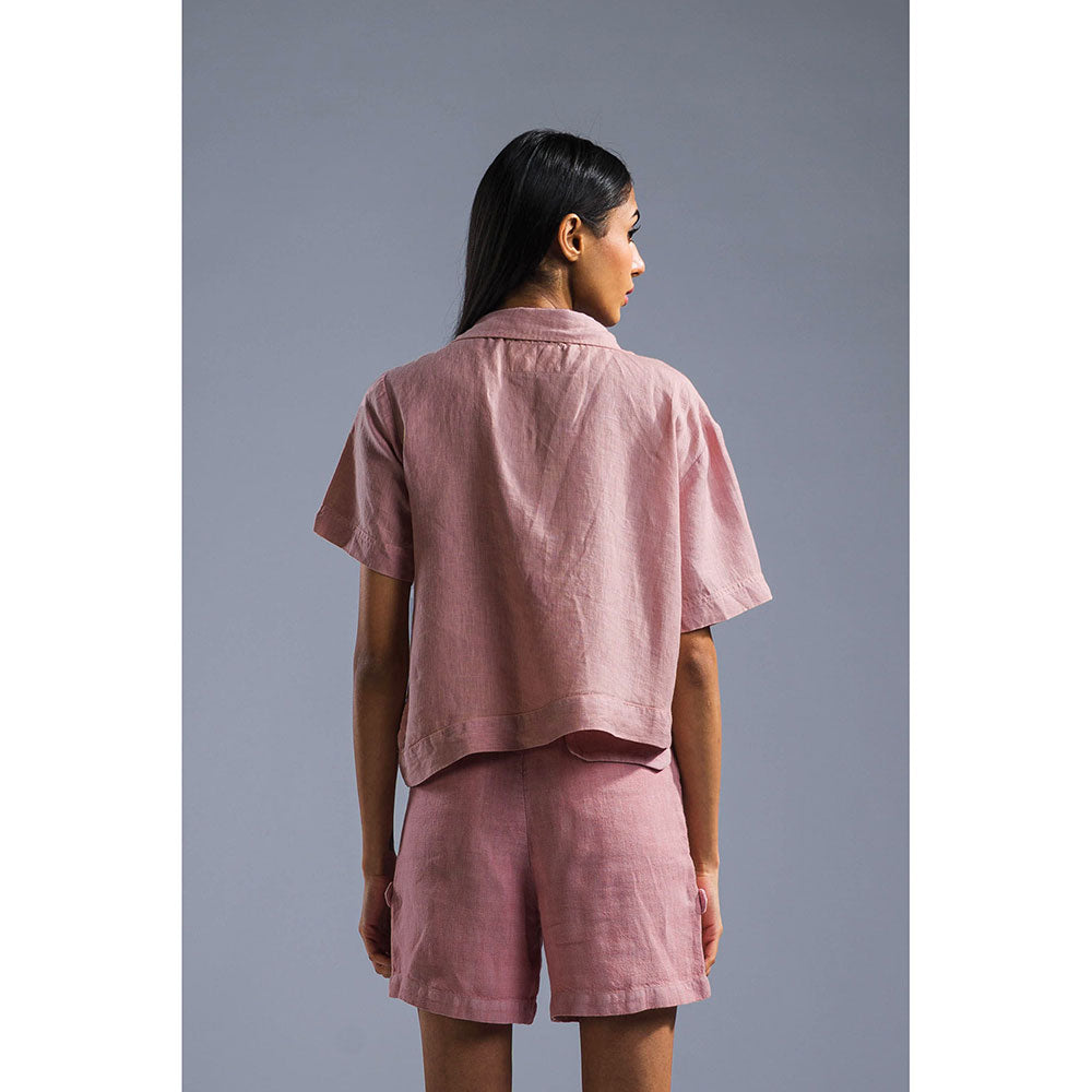 PRIMAL GRAY Dusky Pink Organic Linen Asymmetrical cropped shirt