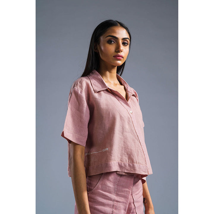 PRIMAL GRAY Dusky Pink Organic Linen Asymmetrical cropped shirt