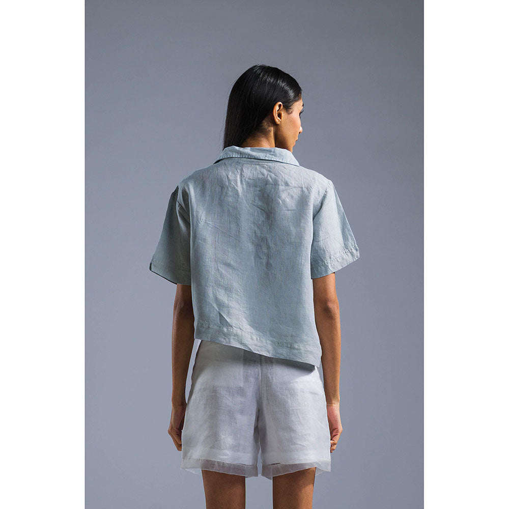 PRIMAL GRAY Ice Blue Organic Linen Asymmetrical cropped shirt