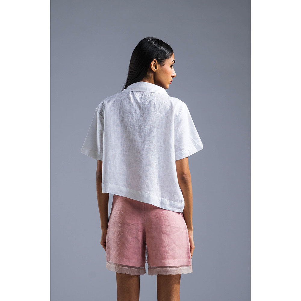 PRIMAL GRAY White Organic Linen Asymmetrical cropped shirt
