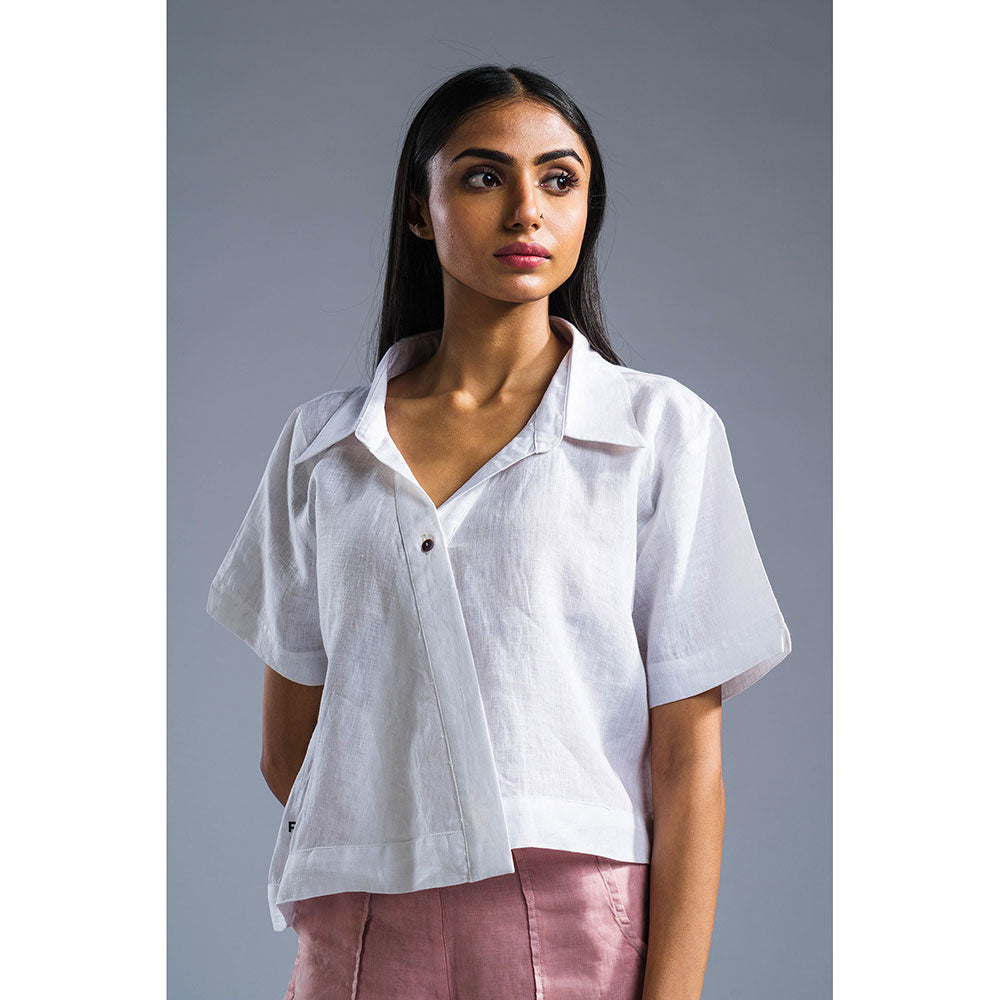 PRIMAL GRAY White Organic Linen Asymmetrical cropped shirt