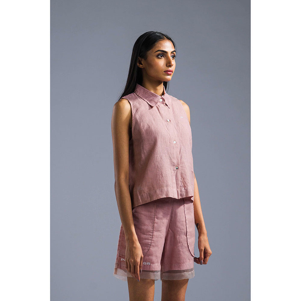PRIMAL GRAY Dusky Pink Organic Linen Sleeveless Shirt