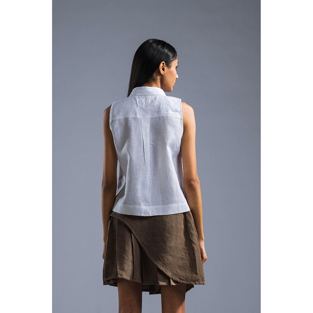 PRIMAL GRAY White Organic Linen Sleeveless Shirt