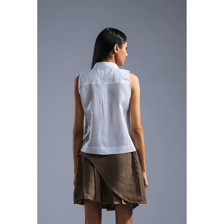 PRIMAL GRAY White Organic Linen Sleeveless Shirt