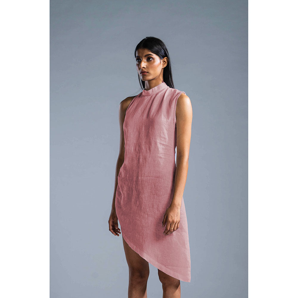 PRIMAL GRAY Dusky Pink Organic Linen Draped Slit Dress