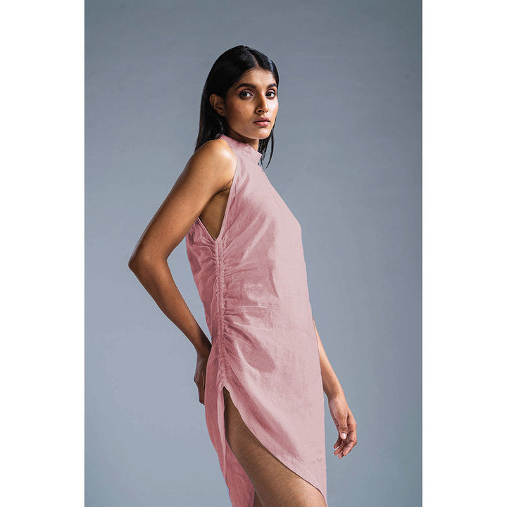 PRIMAL GRAY Dusky Pink Organic Linen Draped Slit Dress