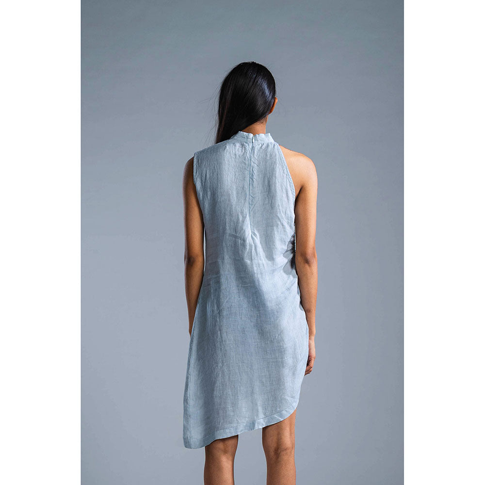 Ice Blue Organic Linen Draped Slit Dress