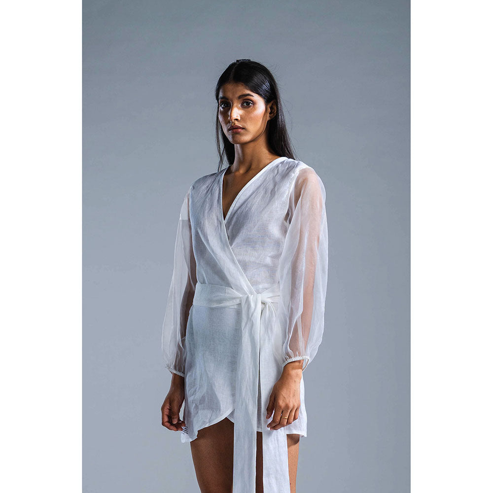 PRIMAL GRAY White Organic Linen Wrap Dress