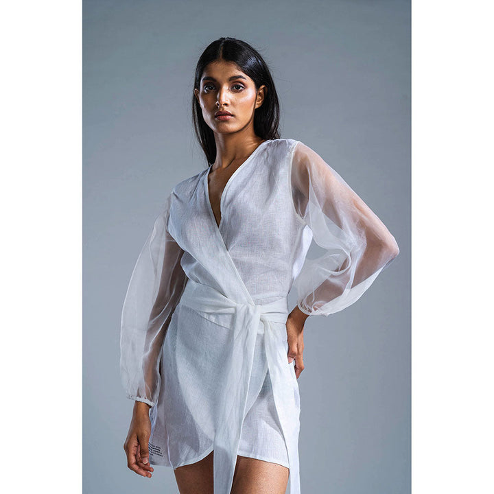 PRIMAL GRAY White Organic Linen Wrap Dress