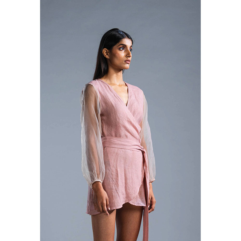 PRIMAL GRAY Dusky Pink Organic Linen Wrap Dress