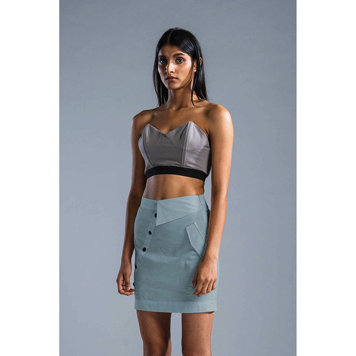 PRIMAL GRAY Ice Blue Organic Cotton Deconstructed Short Skirt