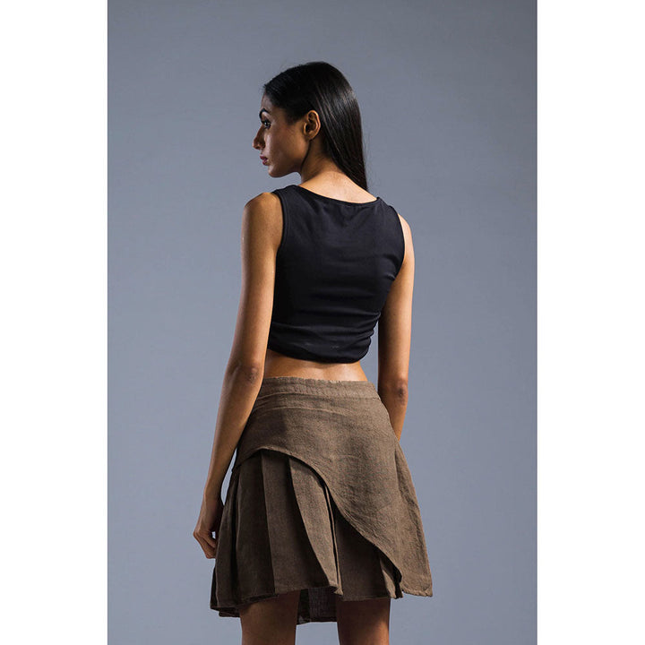 PRIMAL GRAY Brown Organic Linen Pleated Skirt