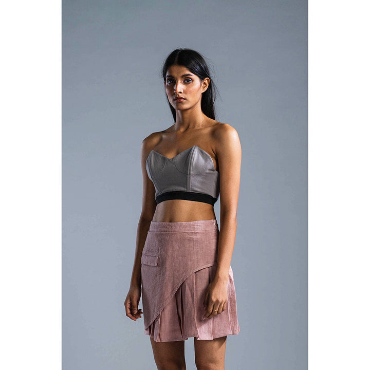 PRIMAL GRAY Dusky Pink Organic Linen Pleated Skirt