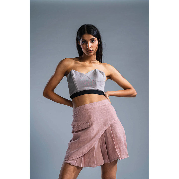 PRIMAL GRAY Dusky Pink Organic Linen Pleated Skirt