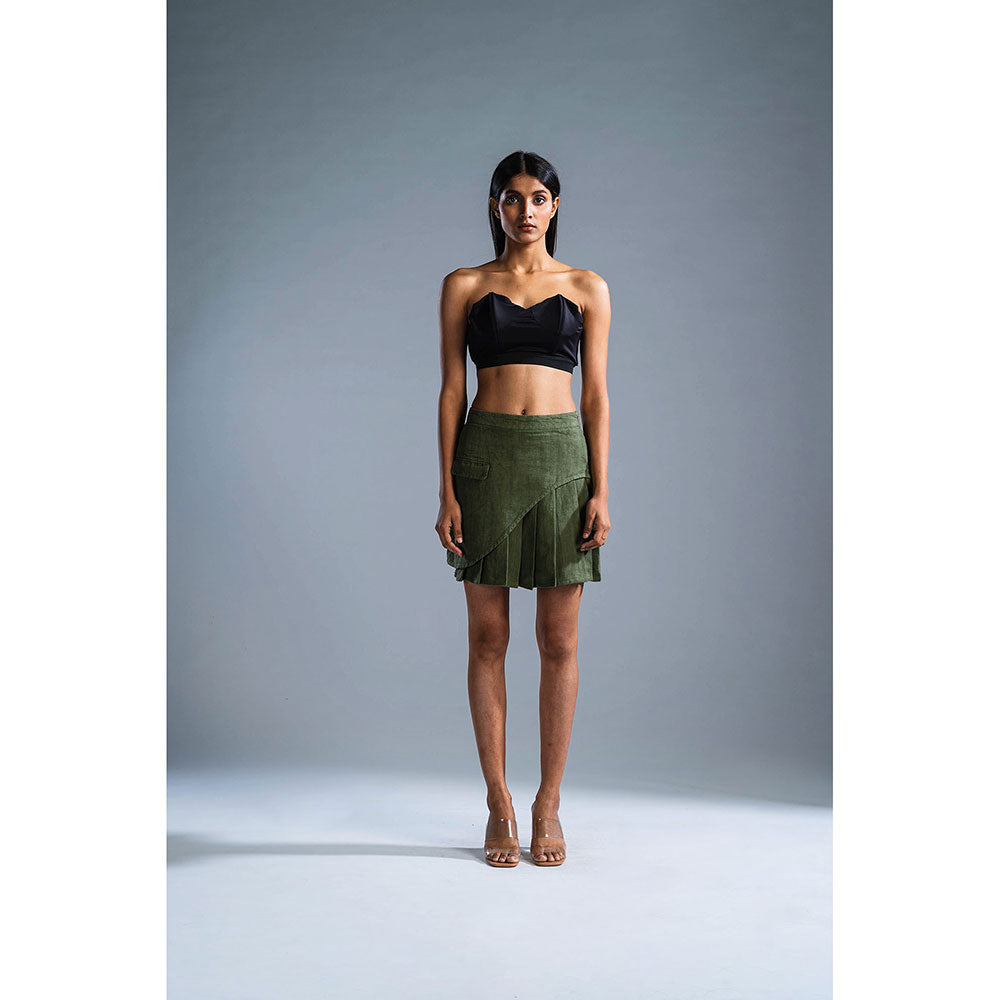 PRIMAL GRAY Green Organic Linen Pleated Skirt