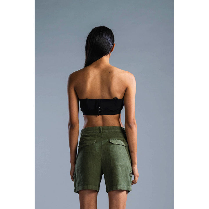 PRIMAL GRAY Green Organic Linen Drop Pocket Shorts