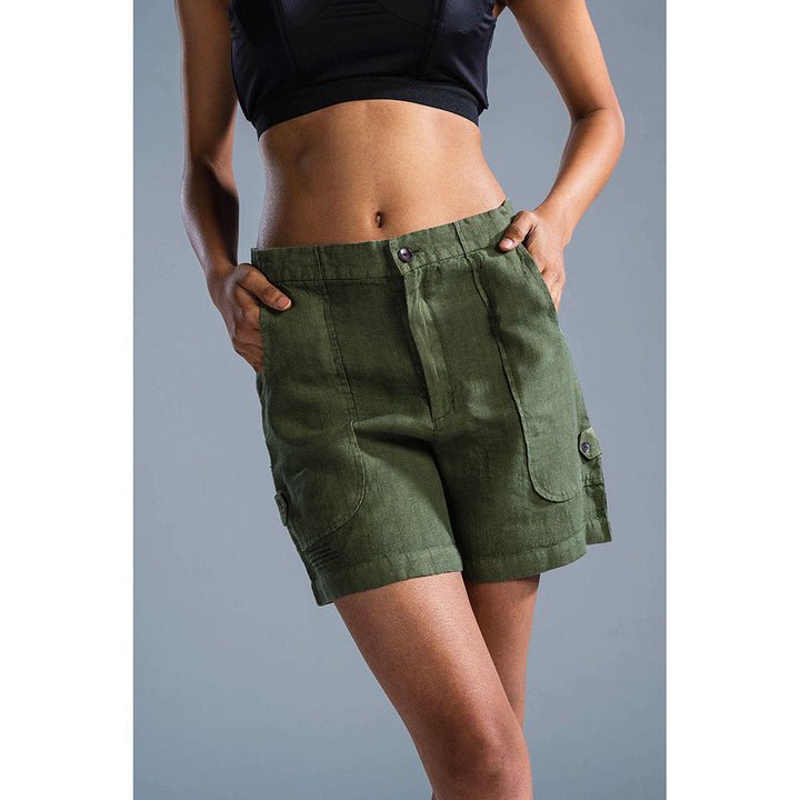 PRIMAL GRAY Green Organic Linen Drop Pocket Shorts