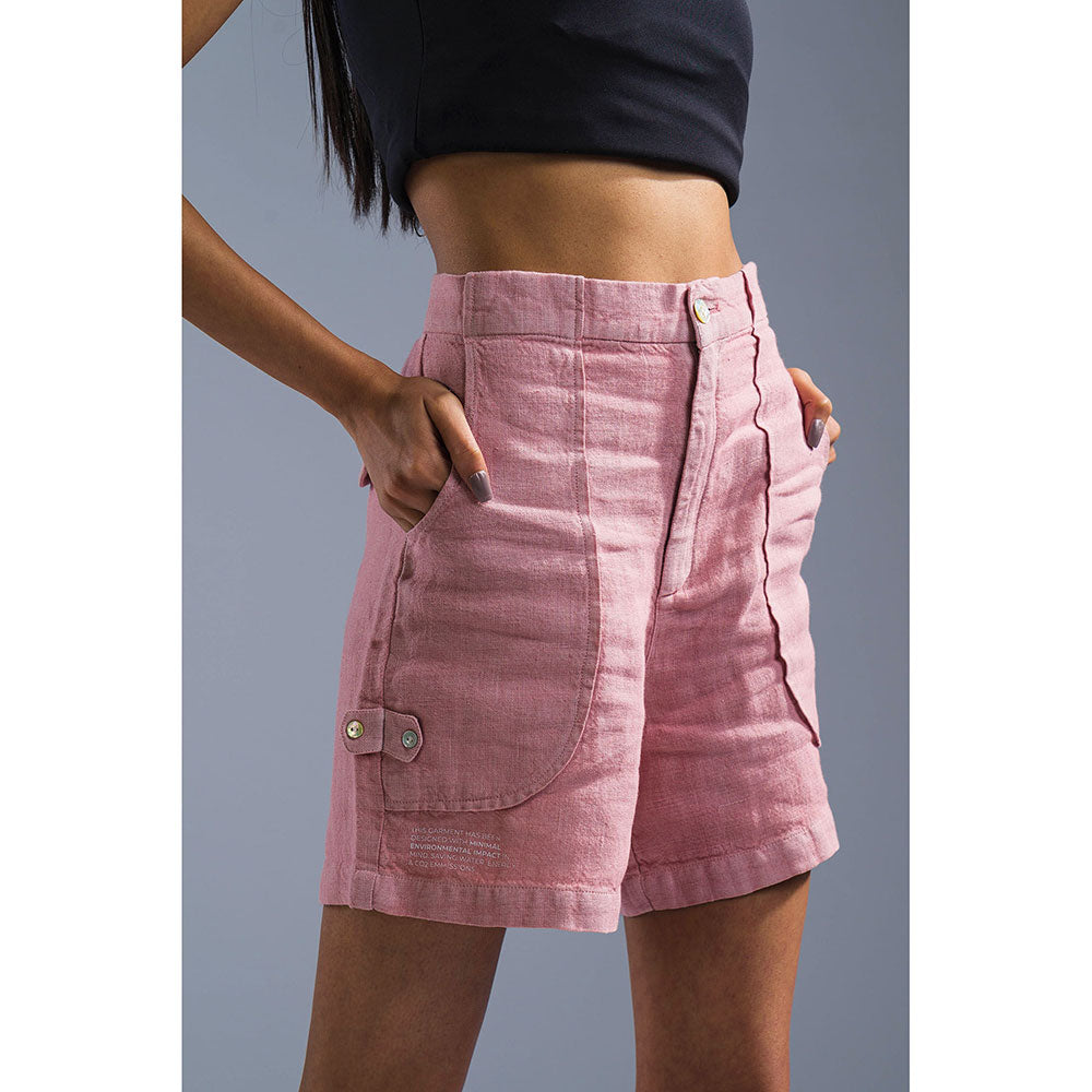 PRIMAL GRAY Dusky Pink Organic Linen Drop Pocket Shorts