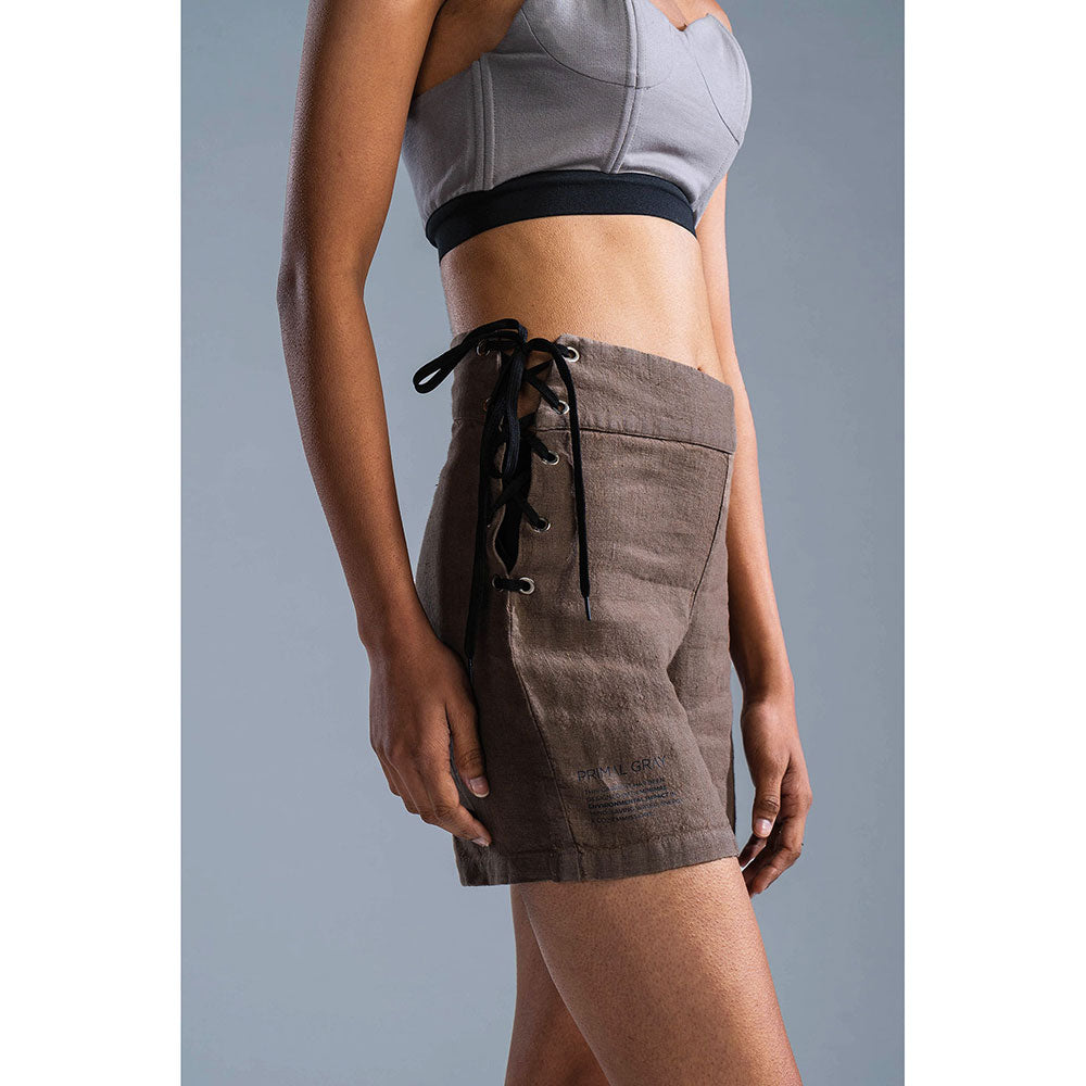 PRIMAL GRAY Brown Organic Linen High Waist Shorts
