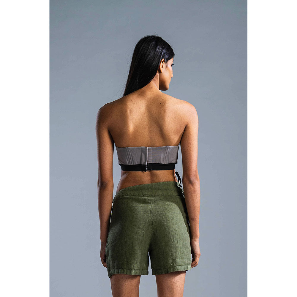 PRIMAL GRAY Green Organic Linen High Waist Shorts
