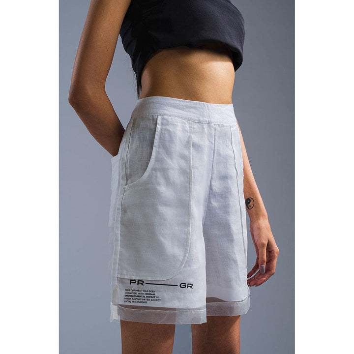 PRIMAL GRAY White Organic Linen Double Layered Shorts