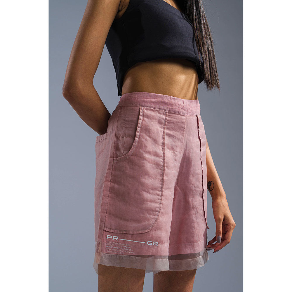 PRIMAL GRAY Dusky Pink Organic Linen Double Layered Shorts