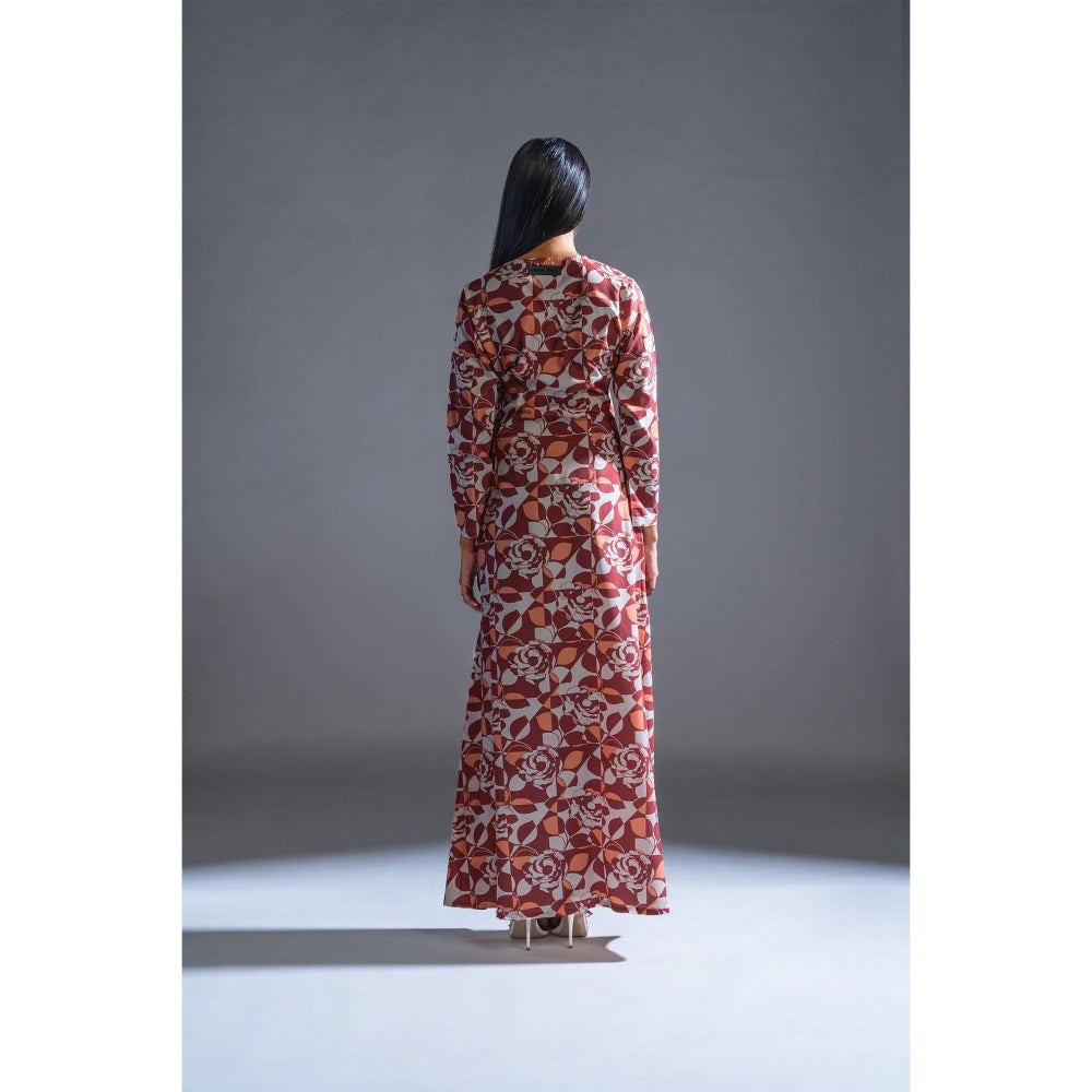 PRIMAL GRAY Multi Floral Print Tile B Crepe Full Length Dress
