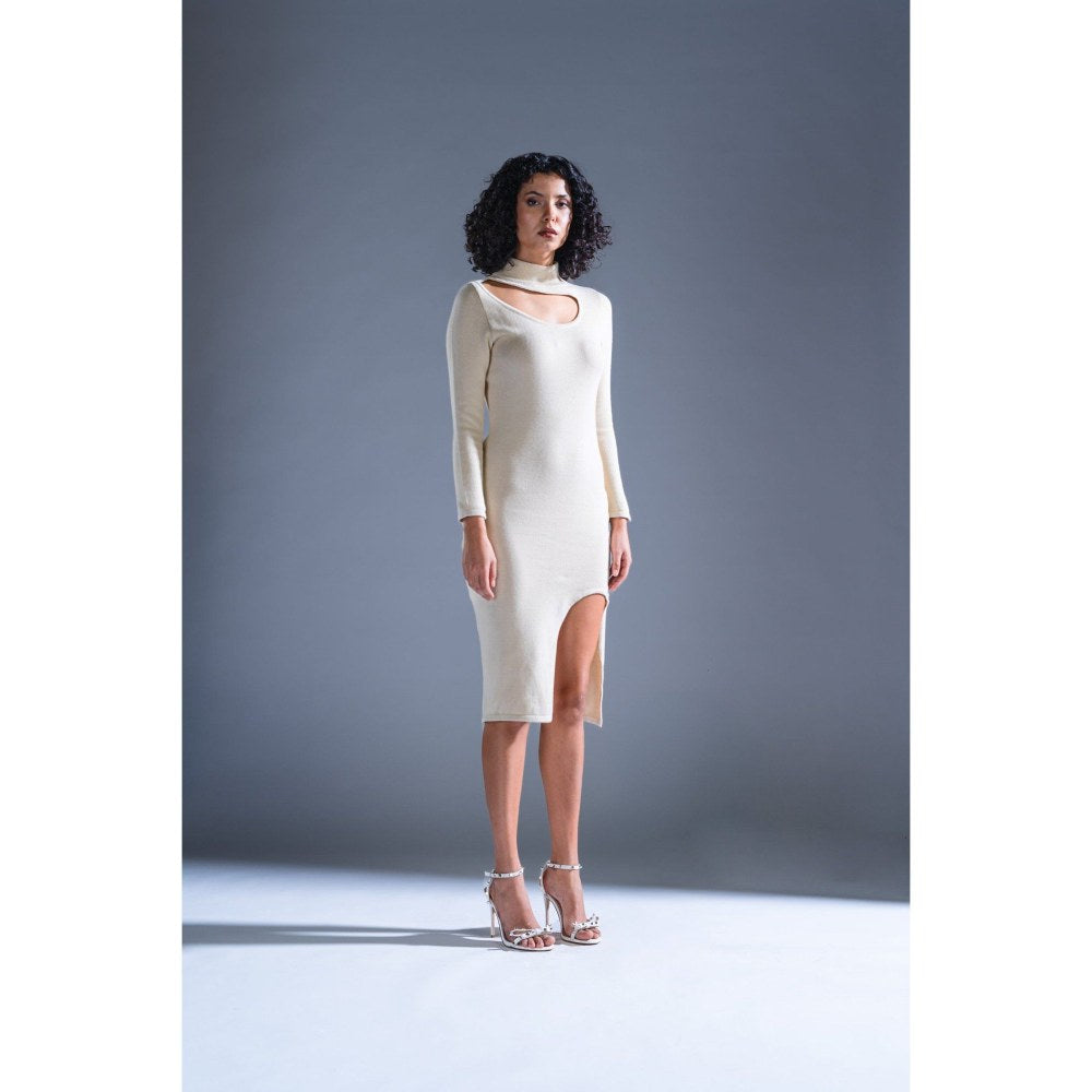 PRIMAL GRAY Cream Knitted Cut Out Body Con Dress