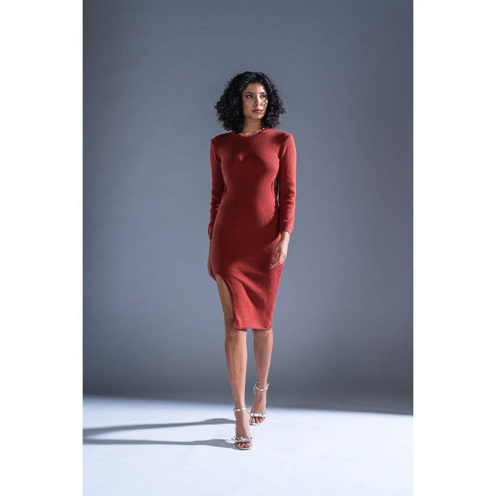 PRIMAL GRAY Brown Brick Knitted Cut Out Dress