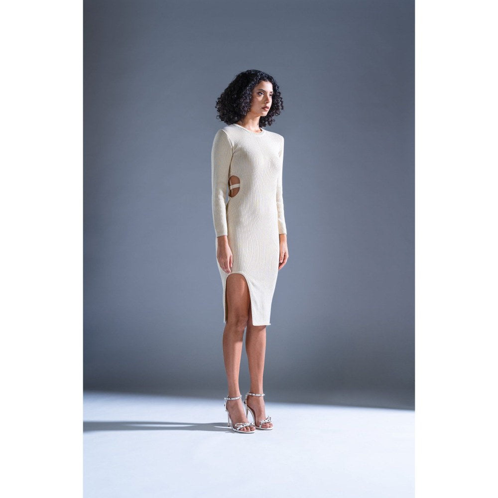 PRIMAL GRAY Cream Knitted Cut Out Dress