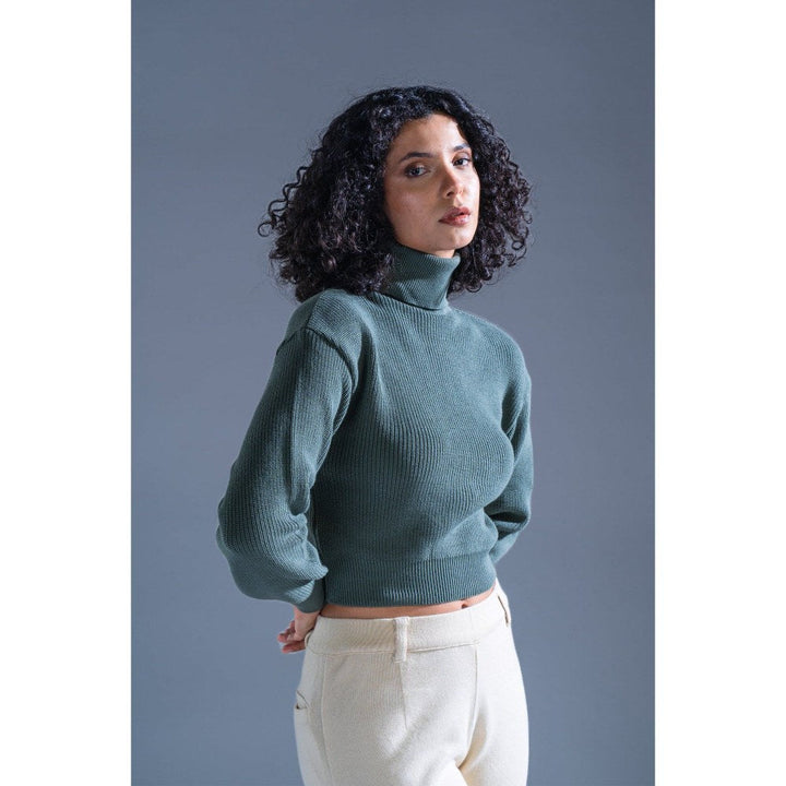 PRIMAL GRAY Sage Green Knitted Cropped Sweater