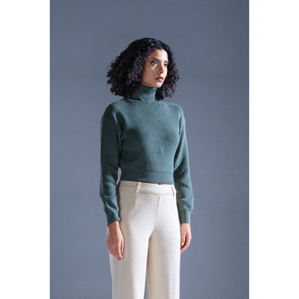 PRIMAL GRAY Sage Green Knitted Cropped Sweater