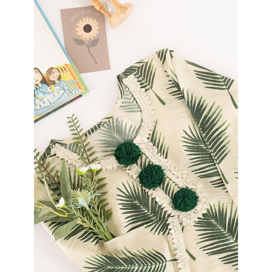 PS Kids by Payal Singhal Cream Printed Silkmul Tunic For Kids Girls