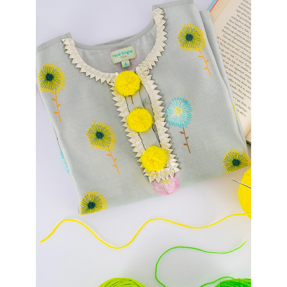 PS Kids by Payal Singhal Grey Printed Silkmul Tunic For Kids Girls