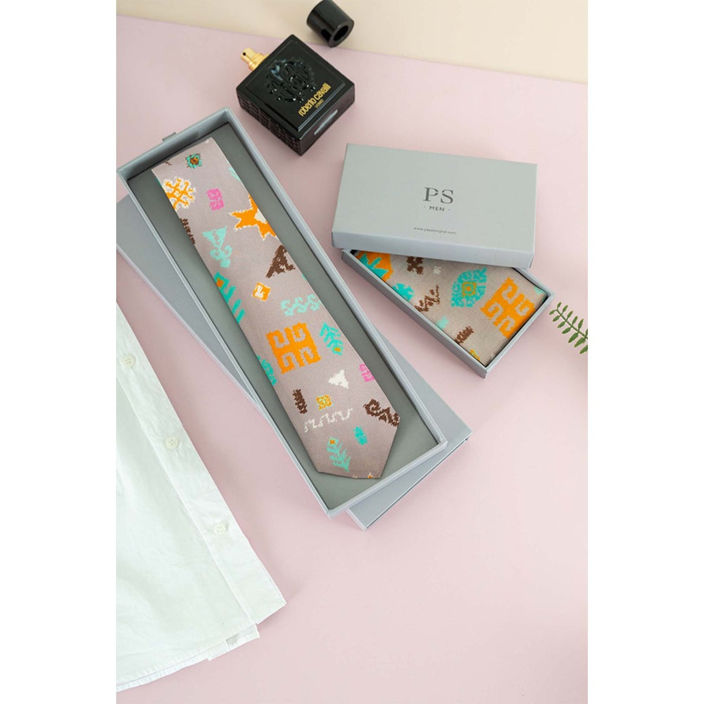 PS Accessories by Payal Singhal Payal Singhal Printed Crepe Tie with Matching Silkmul Pocket Square (Set of 2)