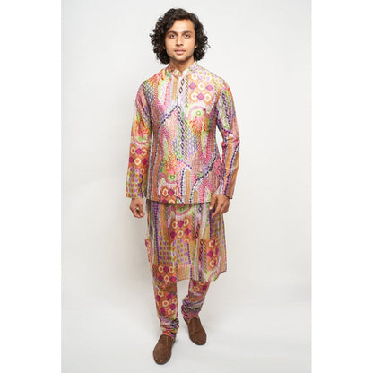 PS Men by Payal Singhal Faiz African Multi Colour Dupion Silk Bandi Kurta & Churidar (Set of 3)