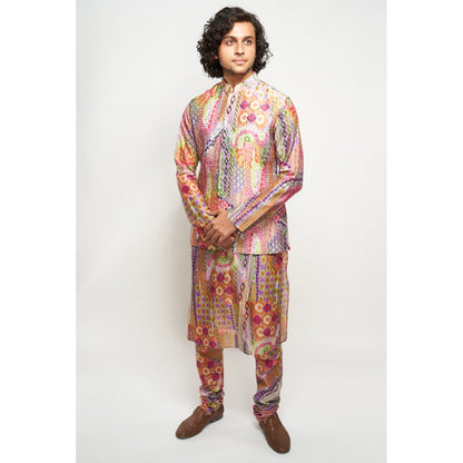 PS Men by Payal Singhal Faiz African Multi Colour Dupion Silk Bandi Kurta & Churidar (Set of 3)