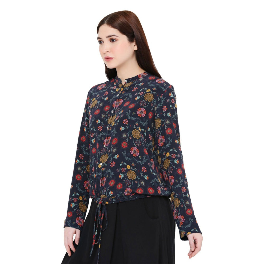 Ps Pret By Payal Singhal Navy Blue Printed Crepe Top For Women