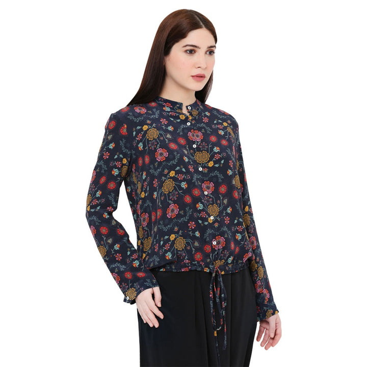 Ps Pret By Payal Singhal Navy Blue Printed Crepe Top For Women