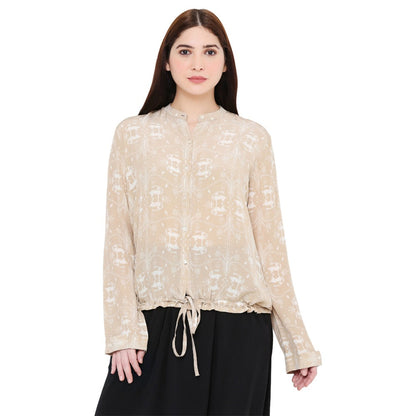 PS Pret by Payal Singhal Beige Printed Crepe Top For Women