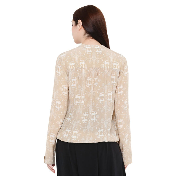 Ps Pret By Payal Singhal Beige Printed Crepe Top For Women